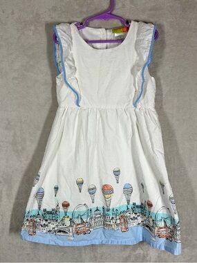 Penelope Mack Ruffle Sundress Size 6X White‎ London City Skyline Hot Air Balloon